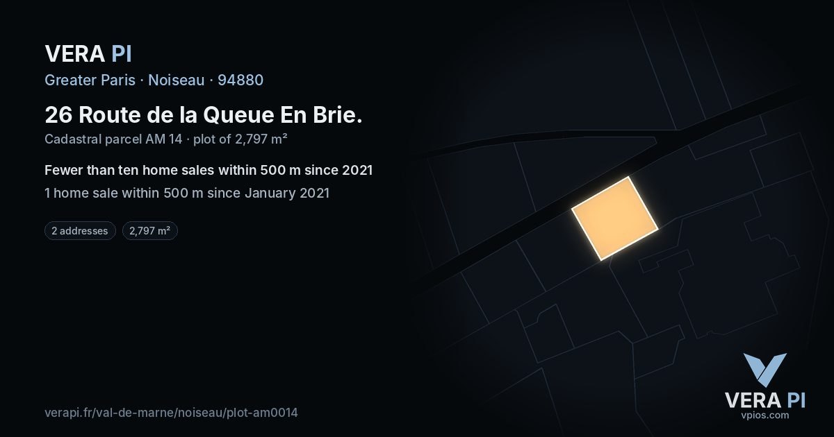 26 Route de la Queue En Brie, Noiseau at night – the plot lit, the parcels around coloured by the prices near them