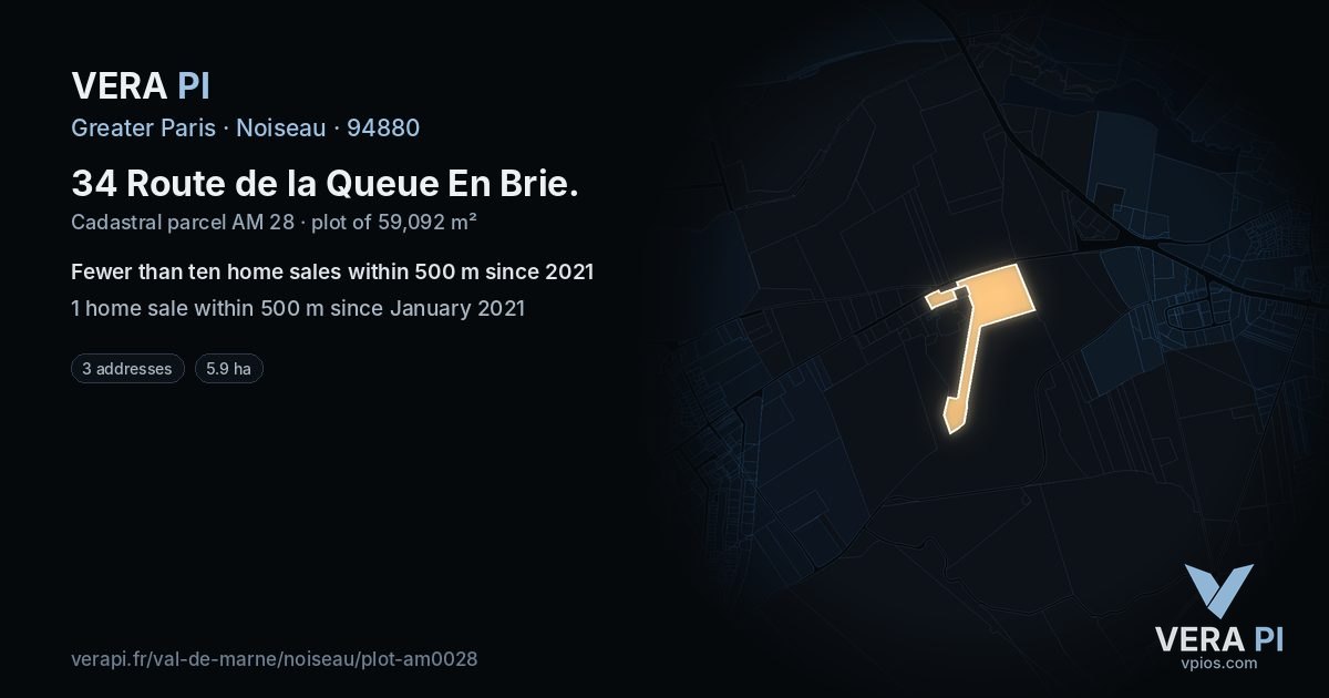 34 Route de la Queue En Brie, Noiseau at night – the plot lit, the parcels around coloured by the prices near them