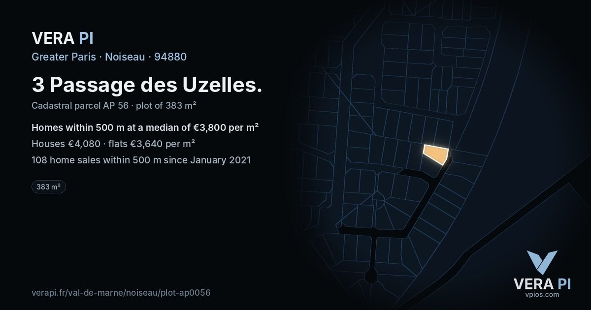 3 Passage des Uzelles, Noiseau at night – the plot lit, the parcels around coloured by the prices near them