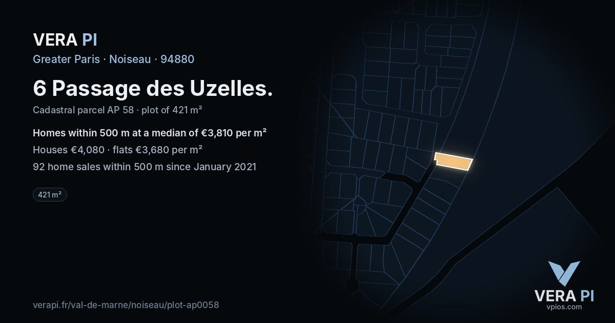 6 Passage des Uzelles, Noiseau at night – the plot lit, the parcels around coloured by the prices near them