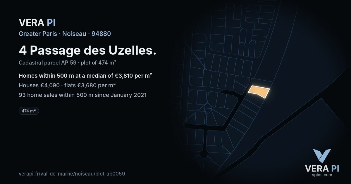 4 Passage des Uzelles, Noiseau at night – the plot lit, the parcels around coloured by the prices near them