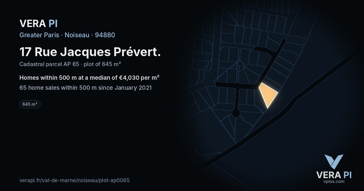17 Rue Jacques Prévert, Noiseau at night – the plot lit, the parcels around coloured by the prices near them
