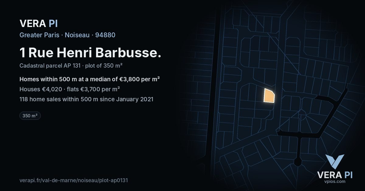 1 Rue Henri Barbusse, Noiseau at night – the plot lit, the parcels around coloured by the prices near them
