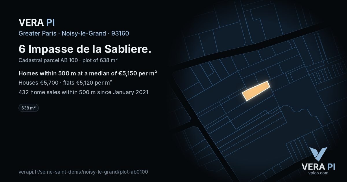 6 Impasse de la Sabliere, Noisy-le-Grand at night – the plot lit, the parcels around coloured by the prices near them