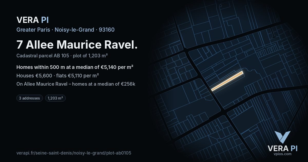 7 Allee Maurice Ravel, Noisy-le-Grand at night – the plot lit, the parcels around coloured by the prices near them