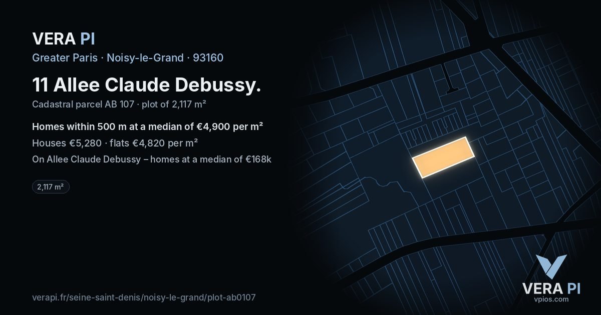 11 Allee Claude Debussy, Noisy-le-Grand at night – the plot lit, the parcels around coloured by the prices near them