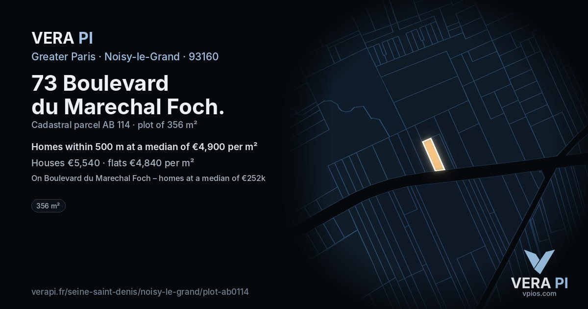 73 Boulevard du Marechal Foch, Noisy-le-Grand at night – the plot lit, the parcels around coloured by the prices near them