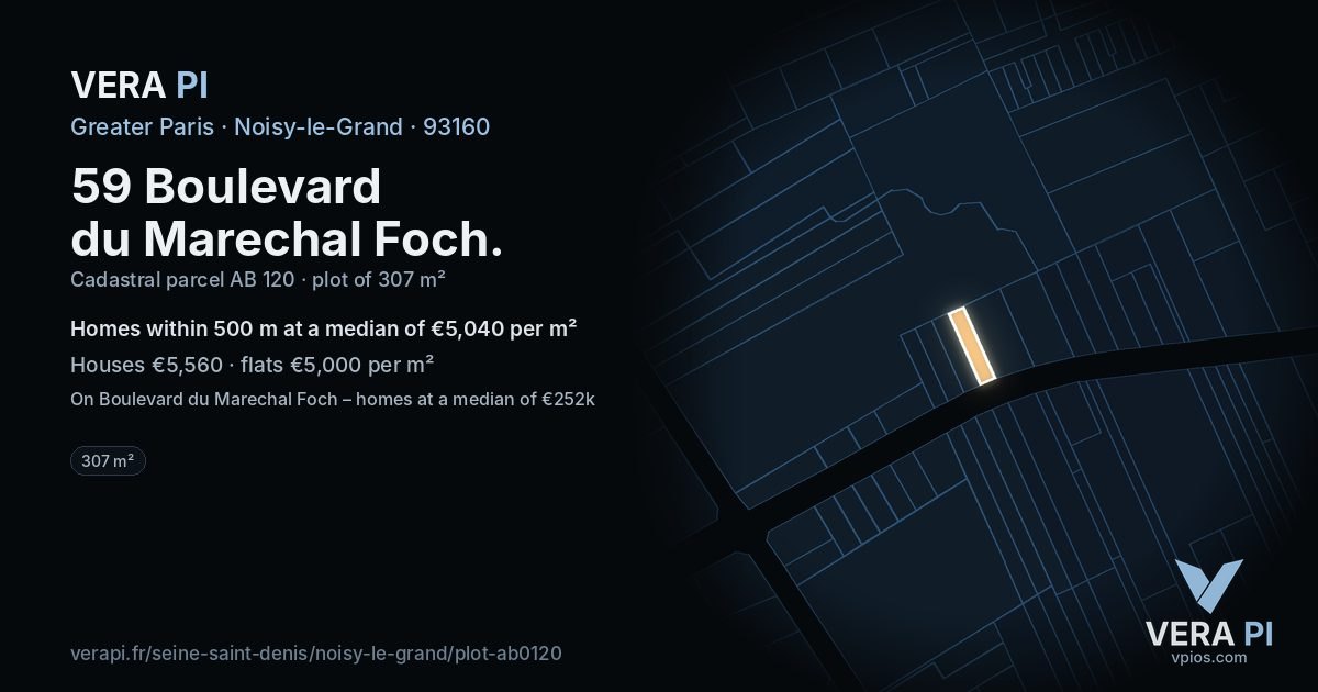 59 Boulevard du Marechal Foch, Noisy-le-Grand at night – the plot lit, the parcels around coloured by the prices near them