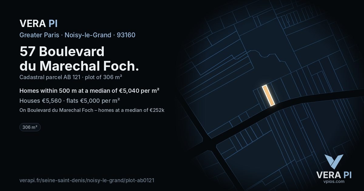 57 Boulevard du Marechal Foch, Noisy-le-Grand at night – the plot lit, the parcels around coloured by the prices near them