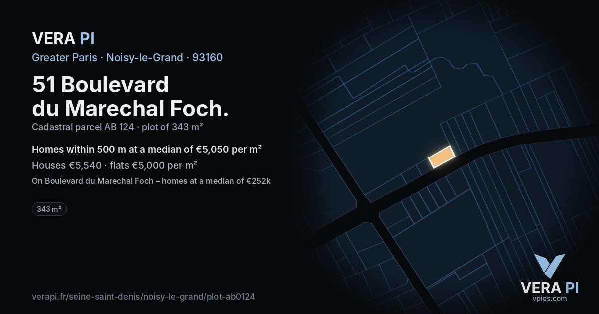 51 Boulevard du Marechal Foch, Noisy-le-Grand at night – the plot lit, the parcels around coloured by the prices near them