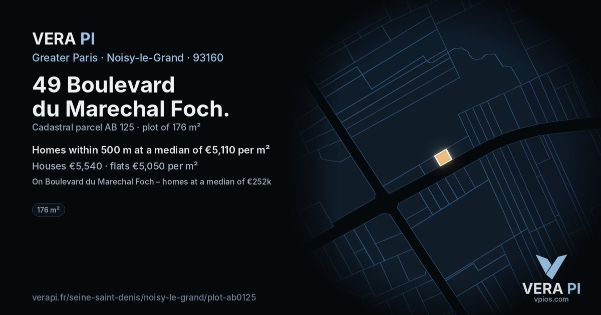 49 Boulevard du Marechal Foch, Noisy-le-Grand at night – the plot lit, the parcels around coloured by the prices near them