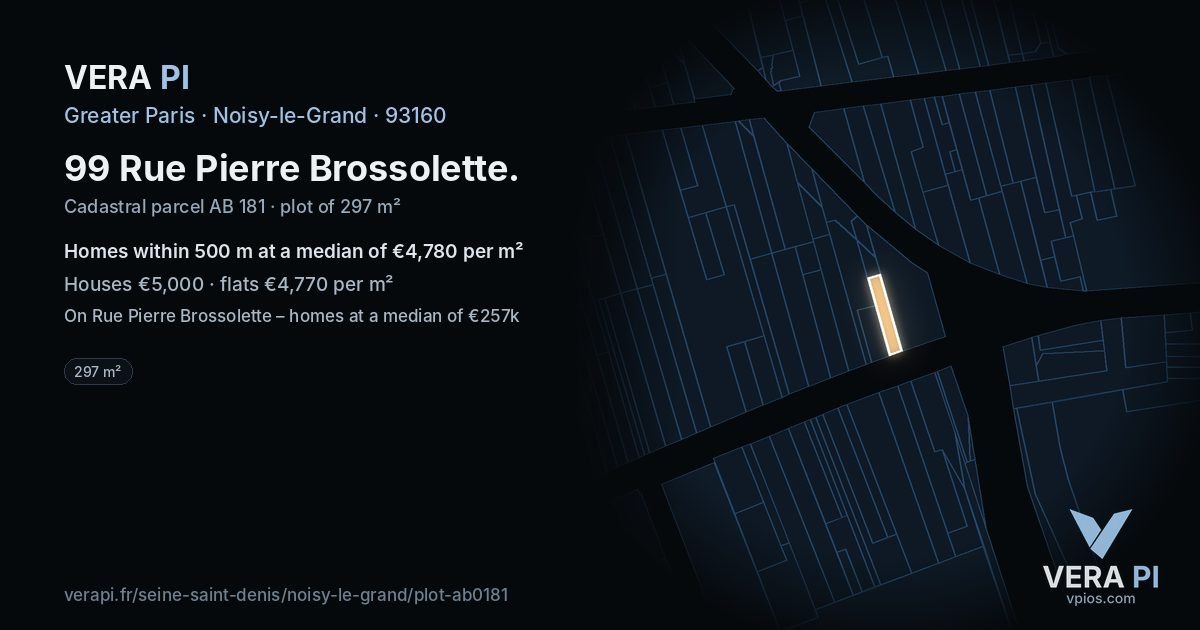99 Rue Pierre Brossolette, Noisy-le-Grand at night – the plot lit, the parcels around coloured by the prices near them