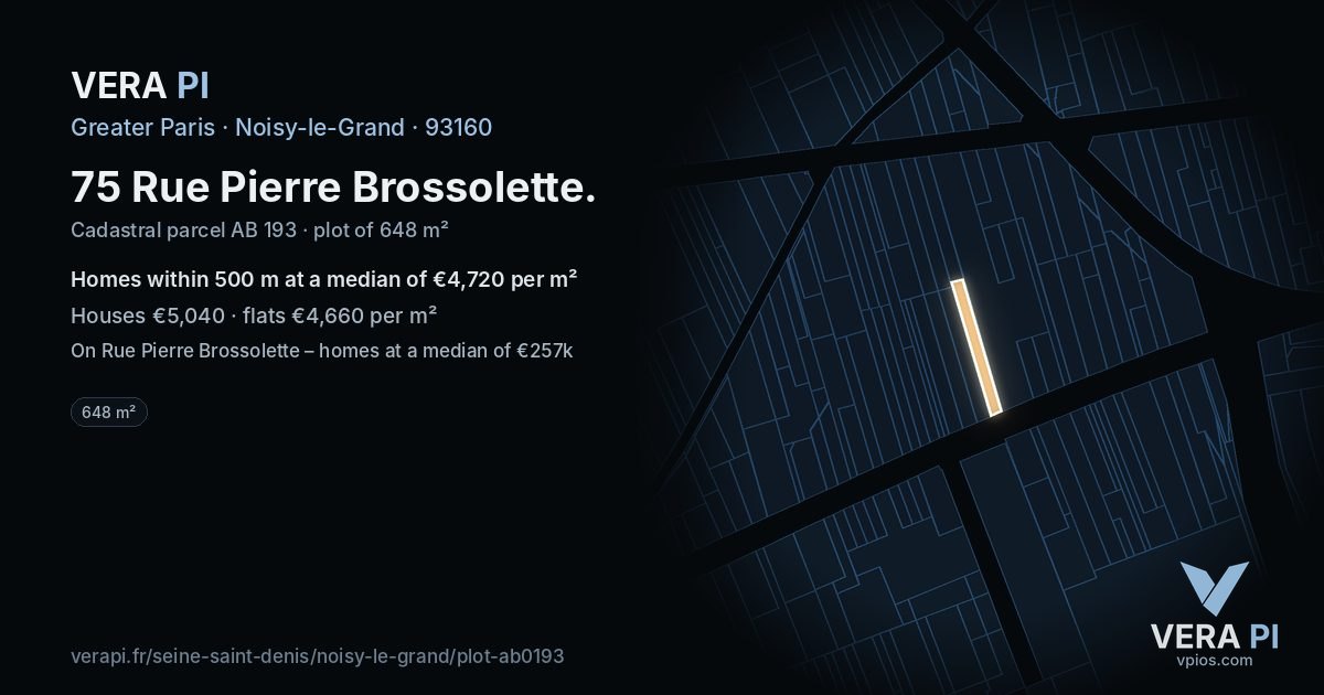 75 Rue Pierre Brossolette, Noisy-le-Grand at night – the plot lit, the parcels around coloured by the prices near them