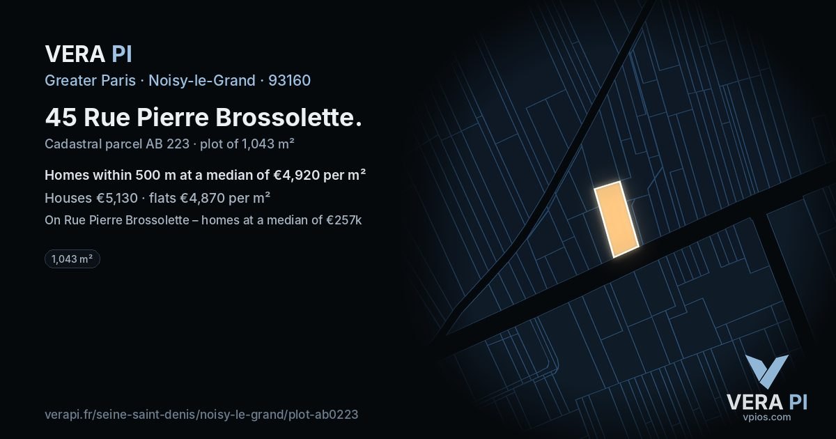 45 Rue Pierre Brossolette, Noisy-le-Grand at night – the plot lit, the parcels around coloured by the prices near them