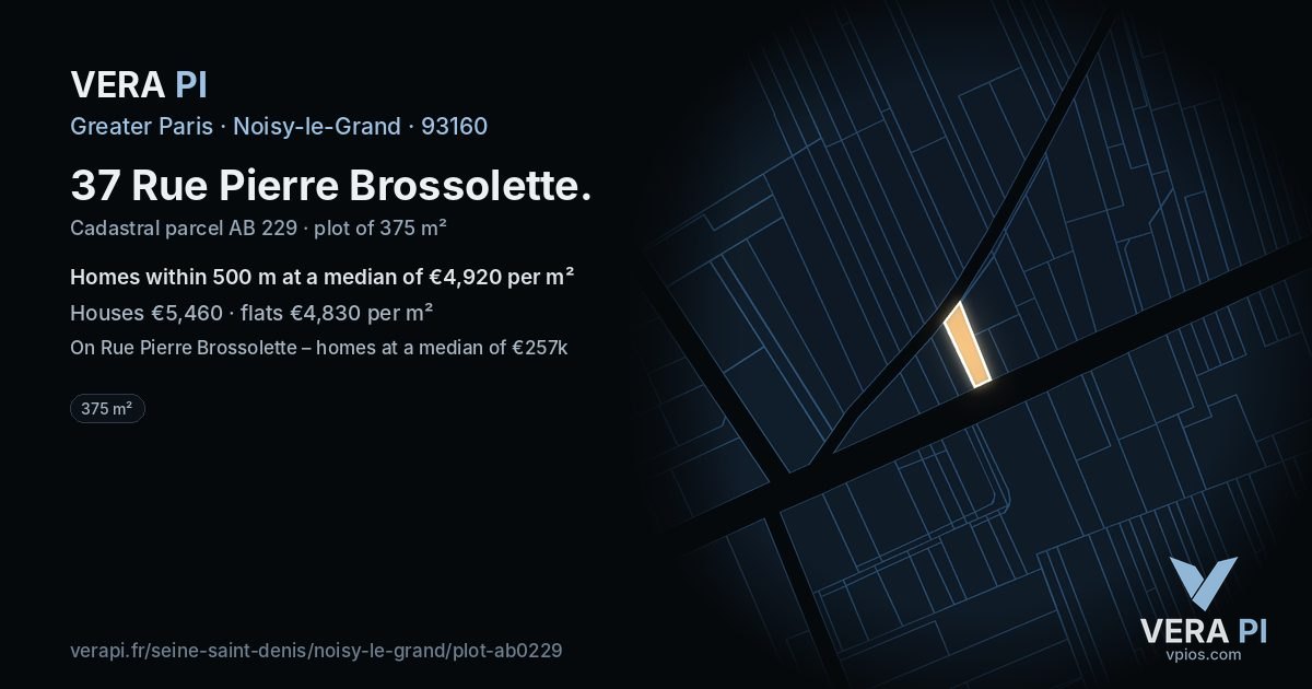 37 Rue Pierre Brossolette, Noisy-le-Grand at night – the plot lit, the parcels around coloured by the prices near them