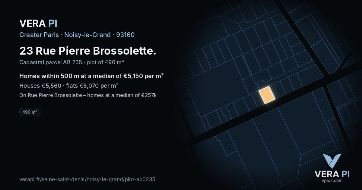 23 Rue Pierre Brossolette, Noisy-le-Grand at night – the plot lit, the parcels around coloured by the prices near them