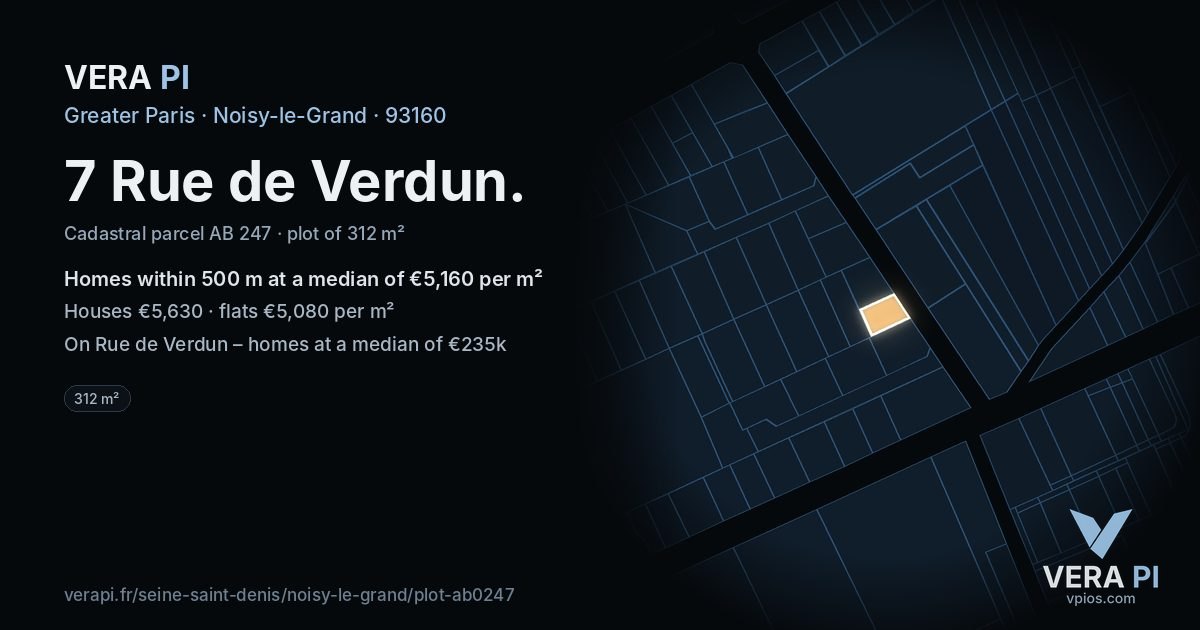 7 Rue de Verdun, Noisy-le-Grand at night – the plot lit, the parcels around coloured by the prices near them