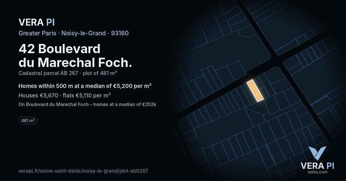 42 Boulevard du Marechal Foch, Noisy-le-Grand at night – the plot lit, the parcels around coloured by the prices near them