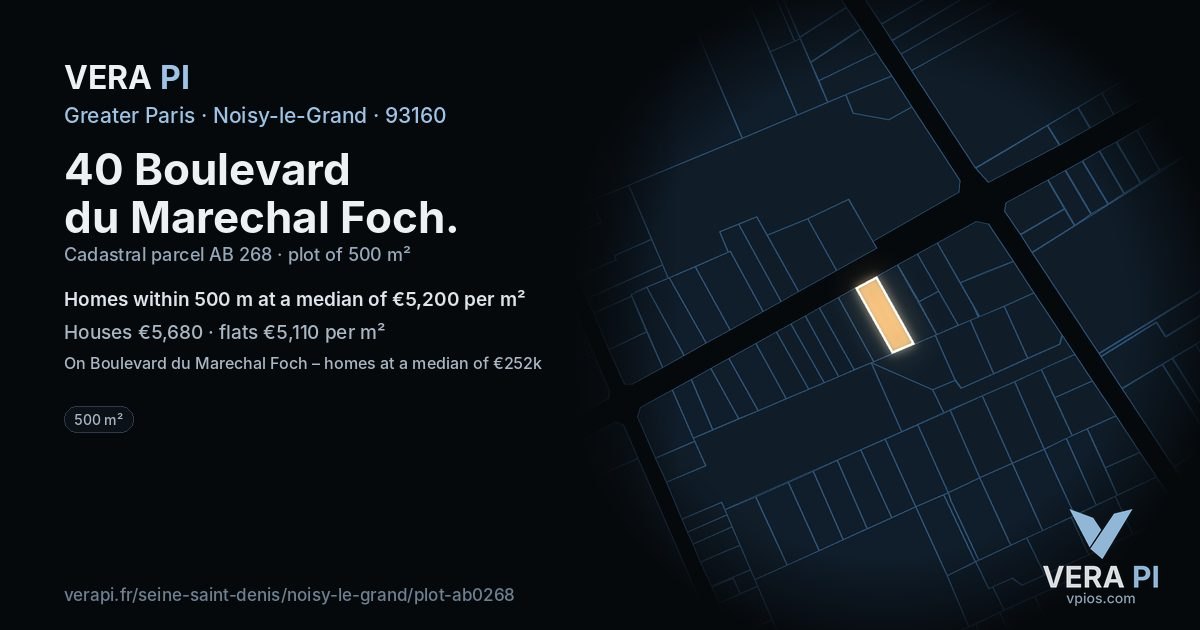 40 Boulevard du Marechal Foch, Noisy-le-Grand at night – the plot lit, the parcels around coloured by the prices near them