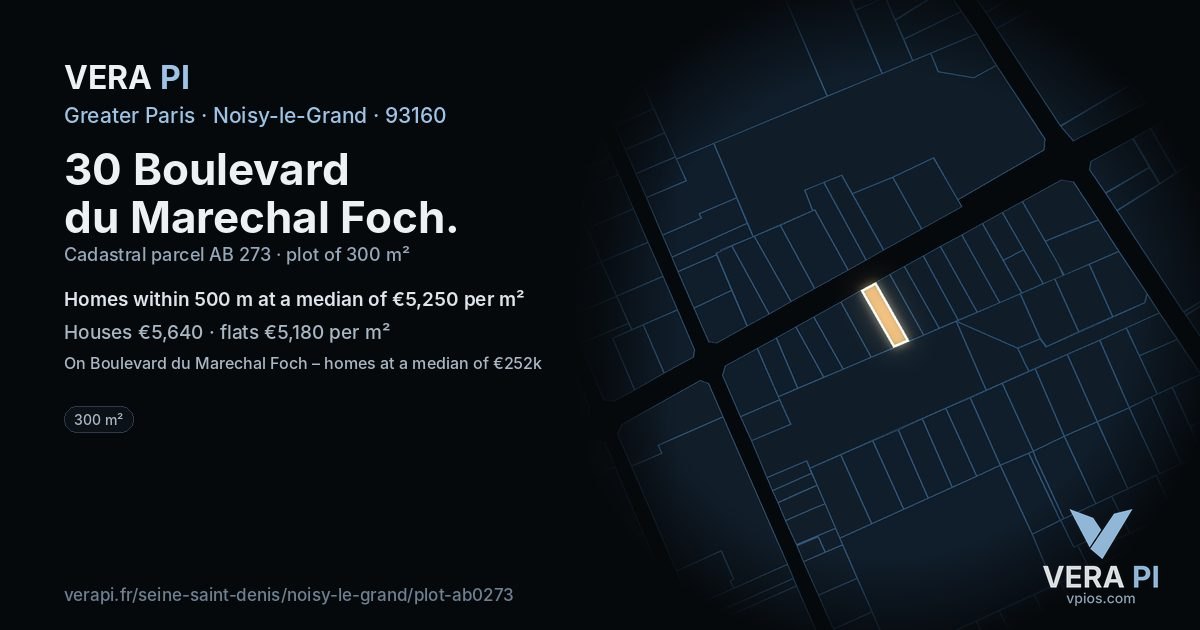 30 Boulevard du Marechal Foch, Noisy-le-Grand at night – the plot lit, the parcels around coloured by the prices near them