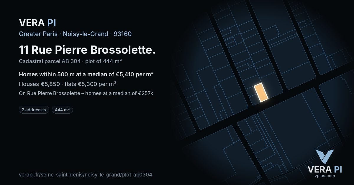 11 Rue Pierre Brossolette, Noisy-le-Grand at night – the plot lit, the parcels around coloured by the prices near them