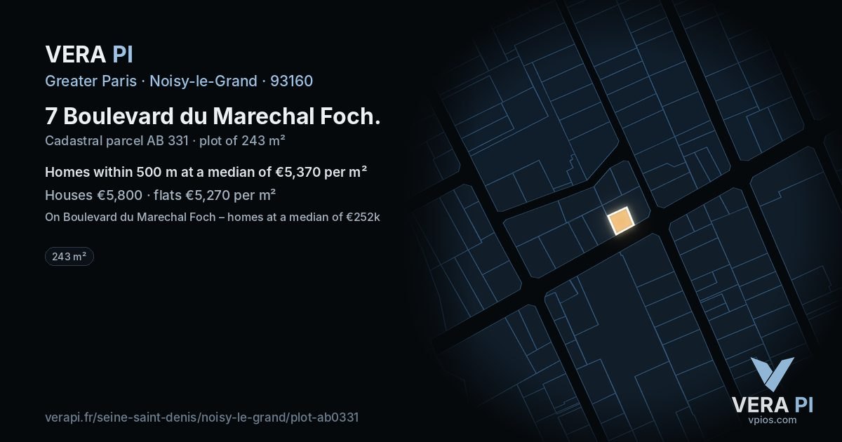 7 Boulevard du Marechal Foch, Noisy-le-Grand at night – the plot lit, the parcels around coloured by the prices near them