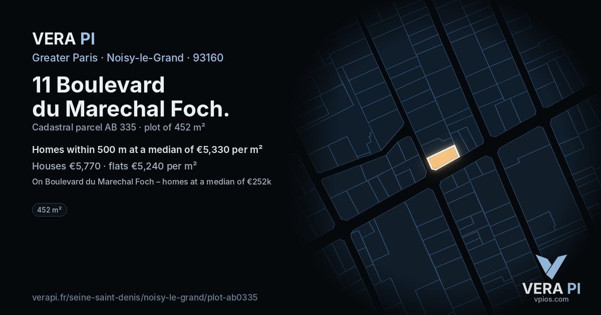 11 Boulevard du Marechal Foch, Noisy-le-Grand at night – the plot lit, the parcels around coloured by the prices near them