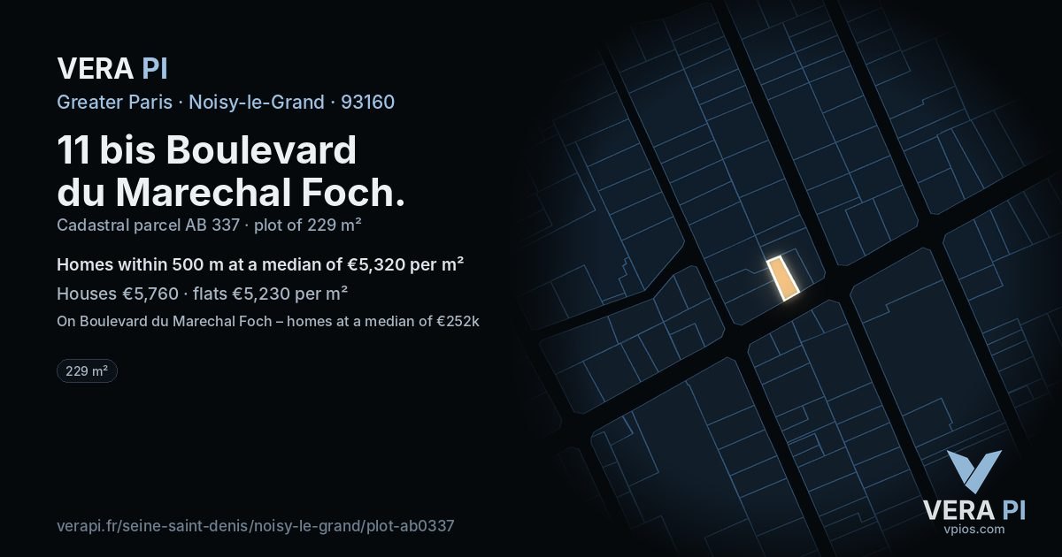 11 bis Boulevard du Marechal Foch, Noisy-le-Grand at night – the plot lit, the parcels around coloured by the prices near them