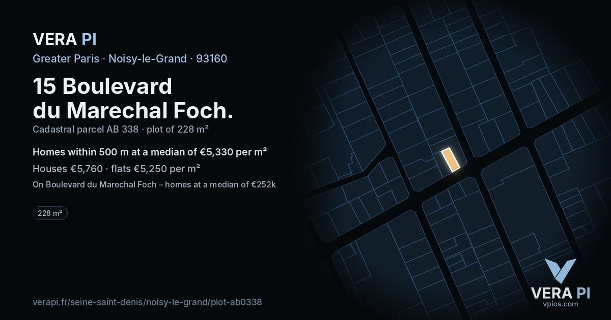15 Boulevard du Marechal Foch, Noisy-le-Grand at night – the plot lit, the parcels around coloured by the prices near them