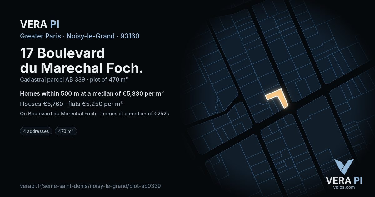 17 Boulevard du Marechal Foch, Noisy-le-Grand at night – the plot lit, the parcels around coloured by the prices near them