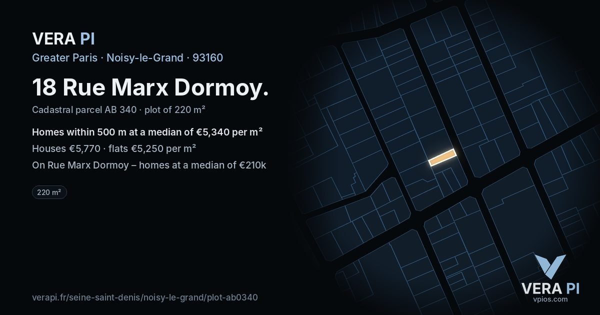 18 Rue Marx Dormoy, Noisy-le-Grand at night – the plot lit, the parcels around coloured by the prices near them