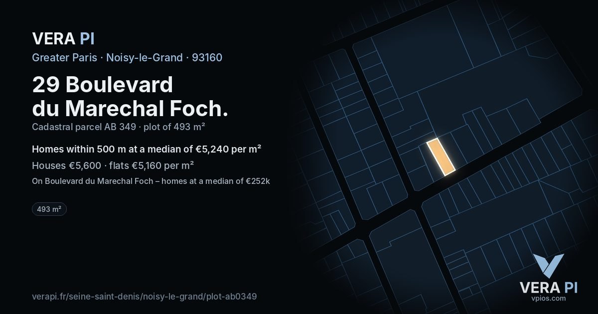 29 Boulevard du Marechal Foch, Noisy-le-Grand at night – the plot lit, the parcels around coloured by the prices near them