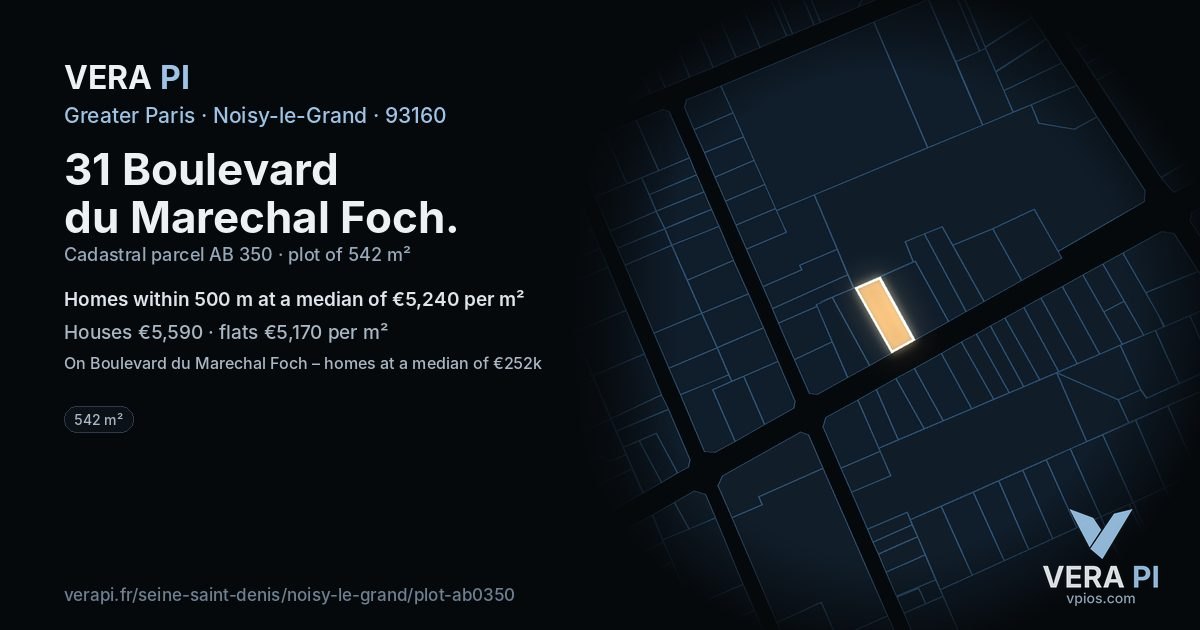 31 Boulevard du Marechal Foch, Noisy-le-Grand at night – the plot lit, the parcels around coloured by the prices near them