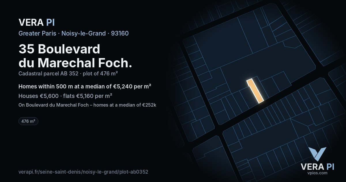 35 Boulevard du Marechal Foch, Noisy-le-Grand at night – the plot lit, the parcels around coloured by the prices near them
