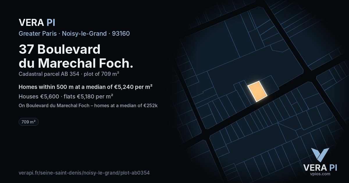 37 Boulevard du Marechal Foch, Noisy-le-Grand at night – the plot lit, the parcels around coloured by the prices near them