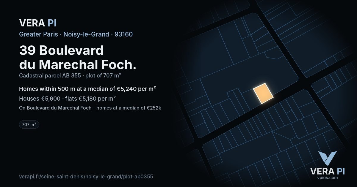 39 Boulevard du Marechal Foch, Noisy-le-Grand at night – the plot lit, the parcels around coloured by the prices near them