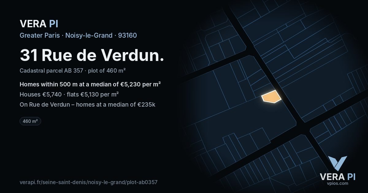 31 Rue de Verdun, Noisy-le-Grand at night – the plot lit, the parcels around coloured by the prices near them