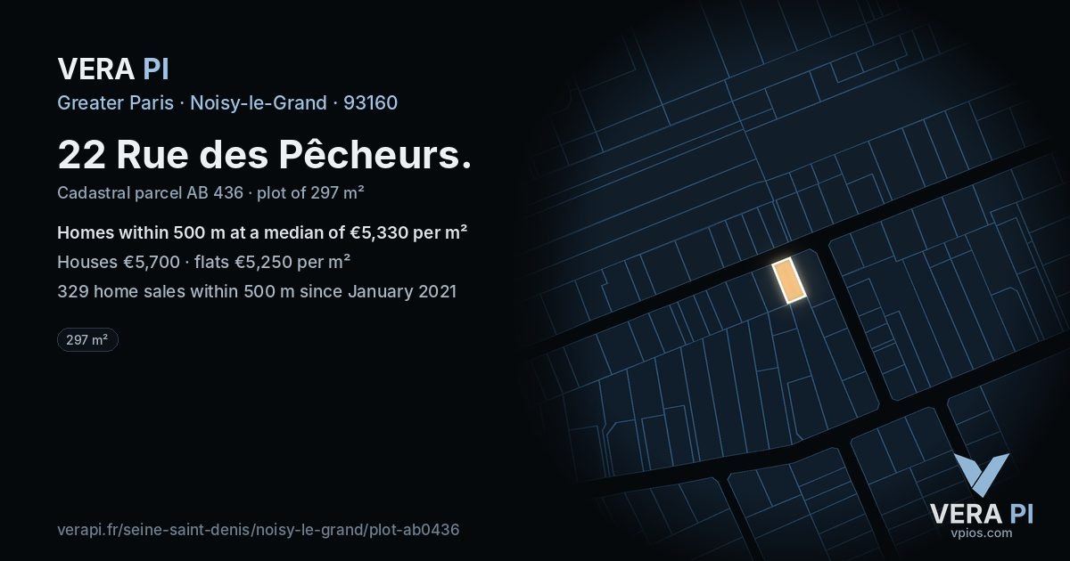 22 Rue des Pêcheurs, Noisy-le-Grand at night – the plot lit, the parcels around coloured by the prices near them