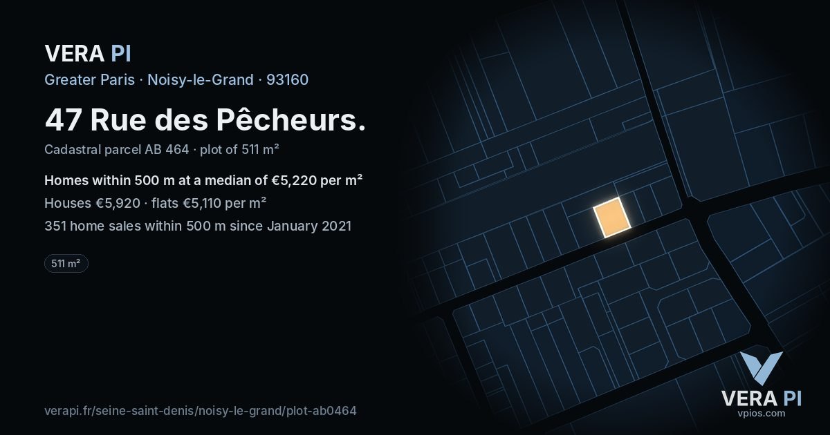 47 Rue des Pêcheurs, Noisy-le-Grand at night – the plot lit, the parcels around coloured by the prices near them