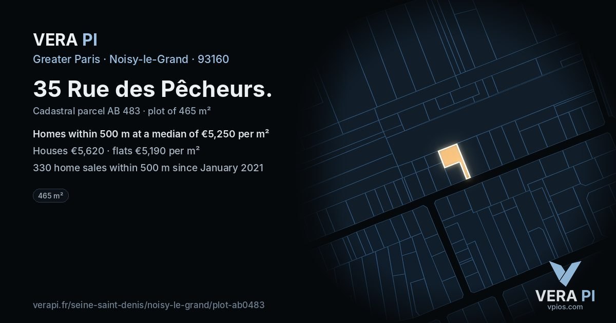 35 Rue des Pêcheurs, Noisy-le-Grand at night – the plot lit, the parcels around coloured by the prices near them