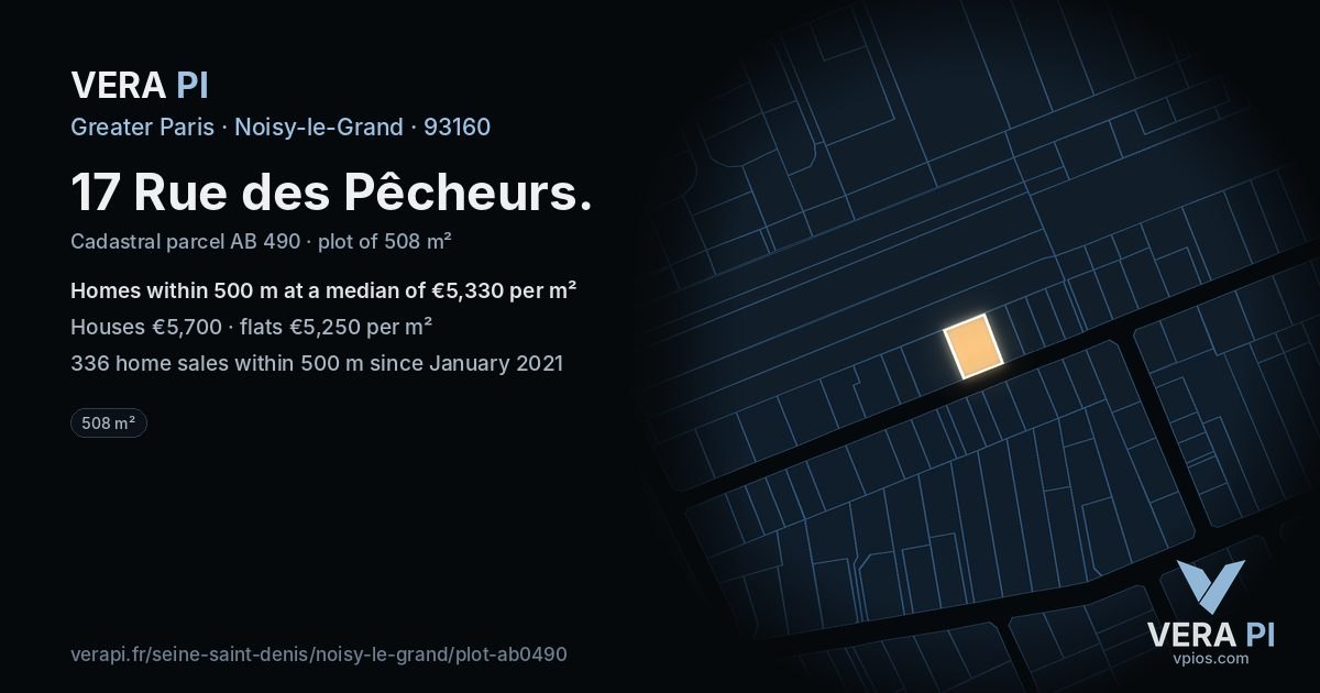 17 Rue des Pêcheurs, Noisy-le-Grand at night – the plot lit, the parcels around coloured by the prices near them