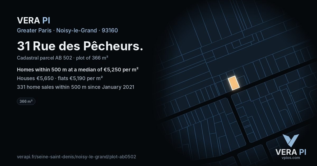 31 Rue des Pêcheurs, Noisy-le-Grand at night – the plot lit, the parcels around coloured by the prices near them