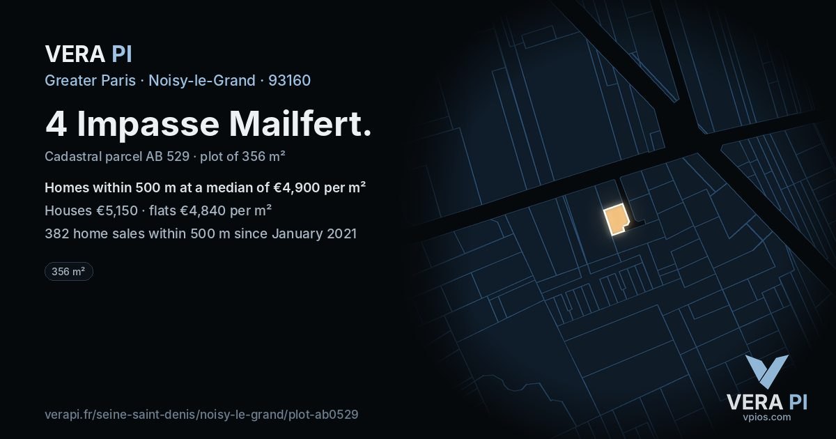 4 Impasse Mailfert, Noisy-le-Grand at night – the plot lit, the parcels around coloured by the prices near them
