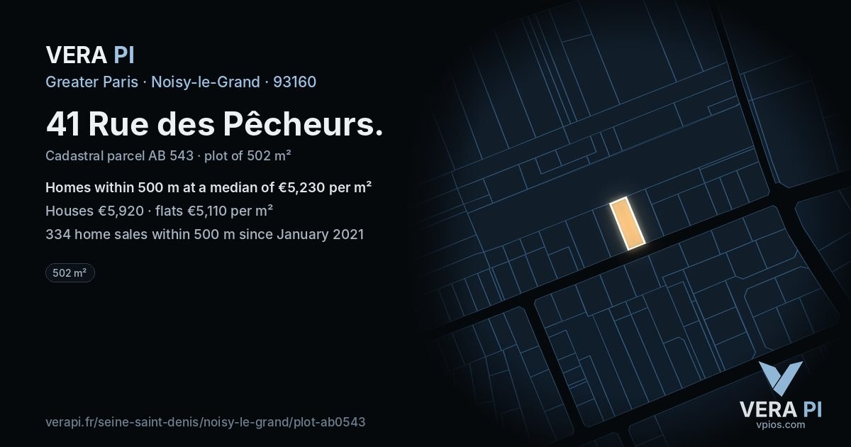 41 Rue des Pêcheurs, Noisy-le-Grand at night – the plot lit, the parcels around coloured by the prices near them