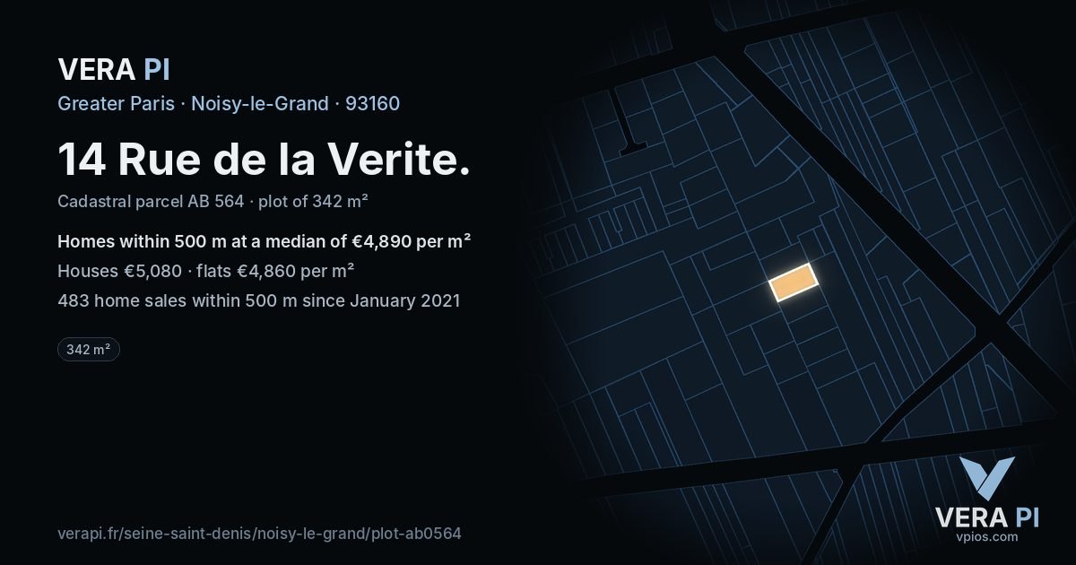 14 Rue de la Verite, Noisy-le-Grand at night – the plot lit, the parcels around coloured by the prices near them