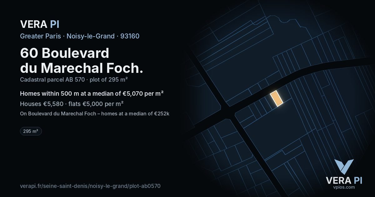 60 Boulevard du Marechal Foch, Noisy-le-Grand at night – the plot lit, the parcels around coloured by the prices near them
