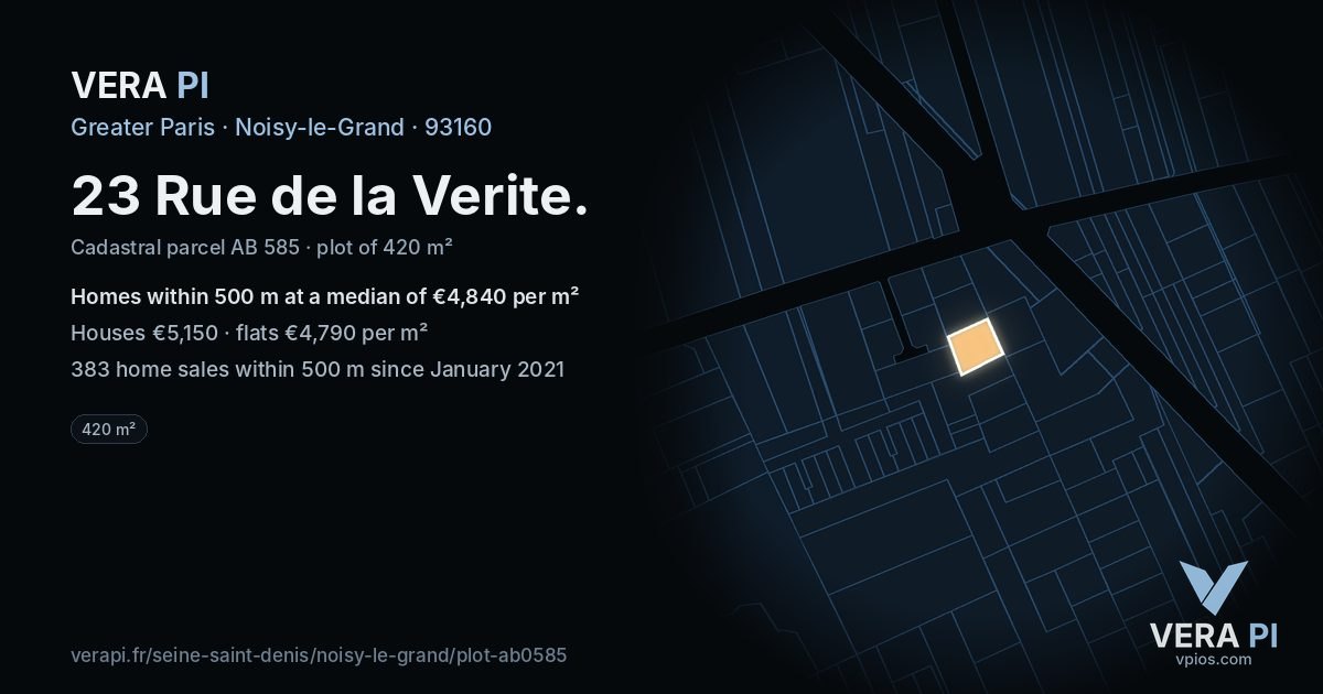 23 Rue de la Verite, Noisy-le-Grand at night – the plot lit, the parcels around coloured by the prices near them
