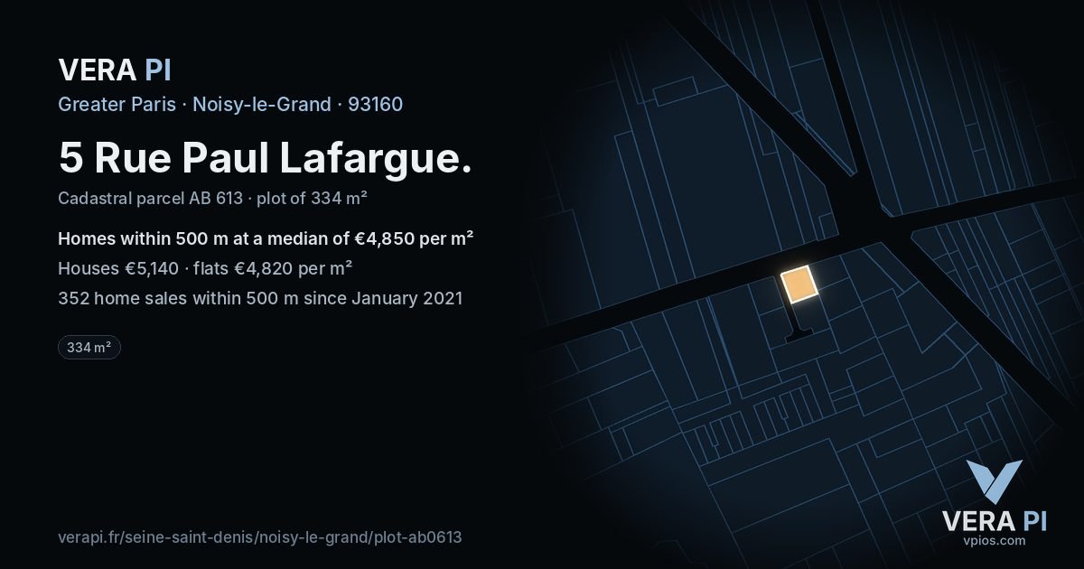 5 Rue Paul Lafargue, Noisy-le-Grand at night – the plot lit, the parcels around coloured by the prices near them