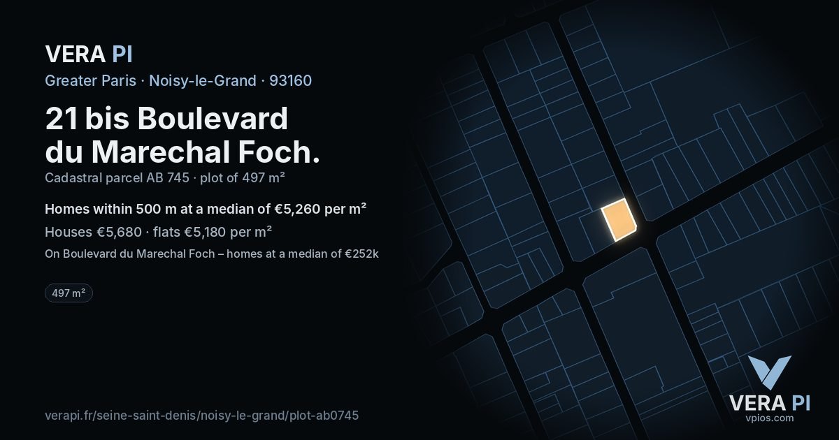 21 bis Boulevard du Marechal Foch, Noisy-le-Grand at night – the plot lit, the parcels around coloured by the prices near them