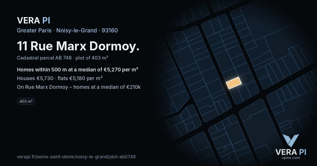 11 Rue Marx Dormoy, Noisy-le-Grand at night – the plot lit, the parcels around coloured by the prices near them